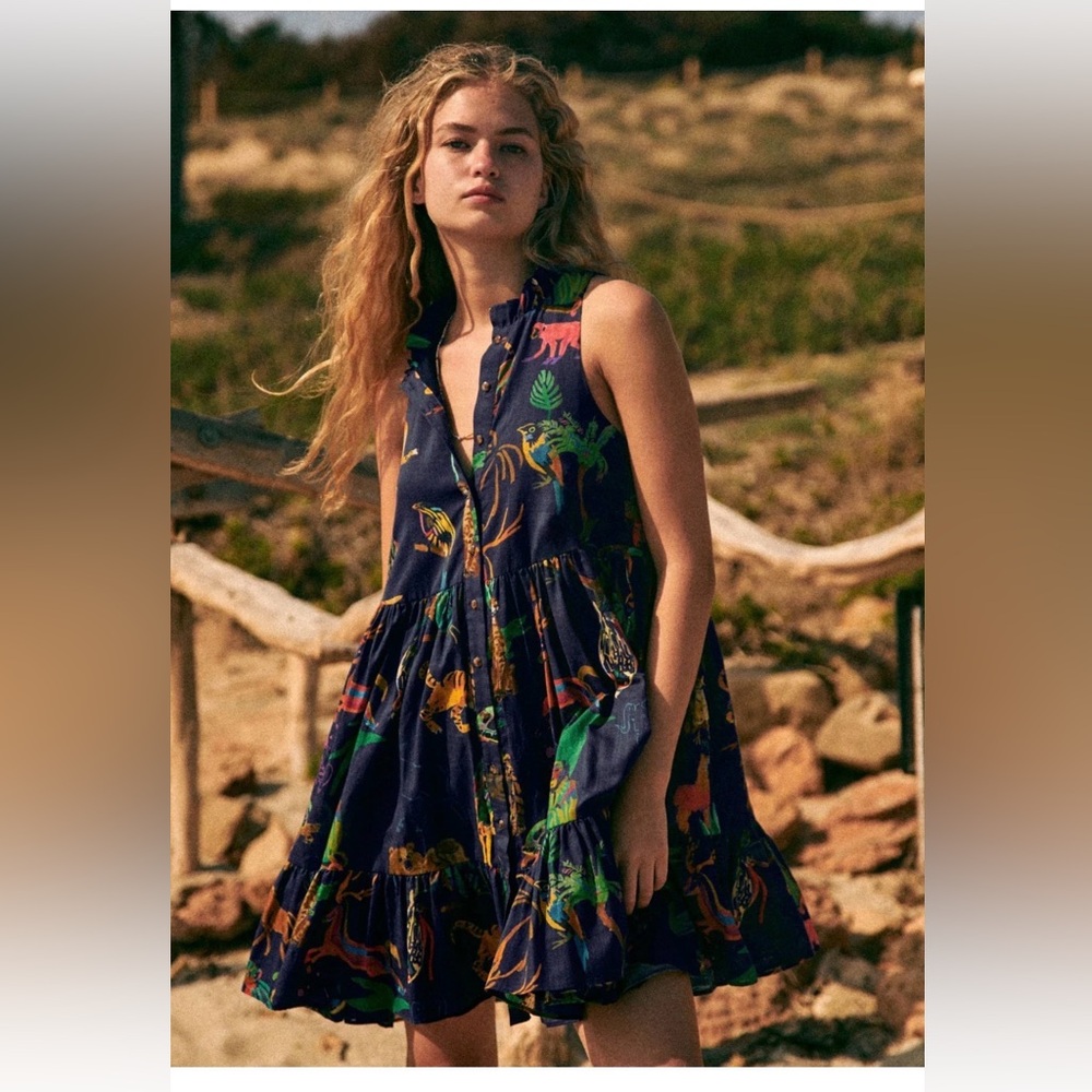 Sezane Palmira Dress - Sézane X G.kero The Animals Navy Background - Size 4